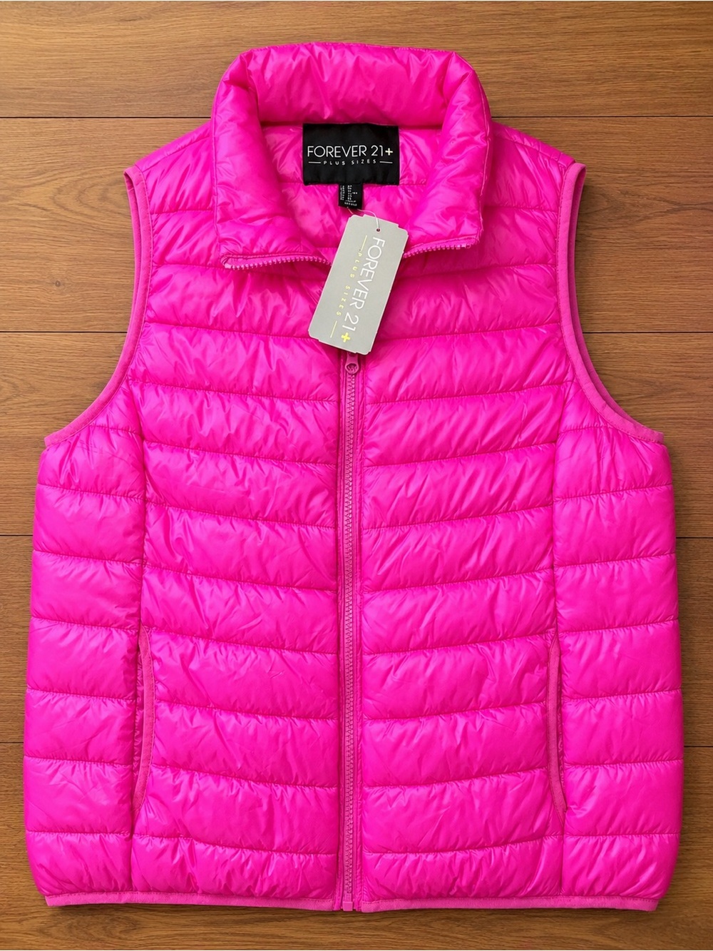 Forever 21 Plus Hot Pink Puffer Vest Quilted Zip Front Size 0X NWT